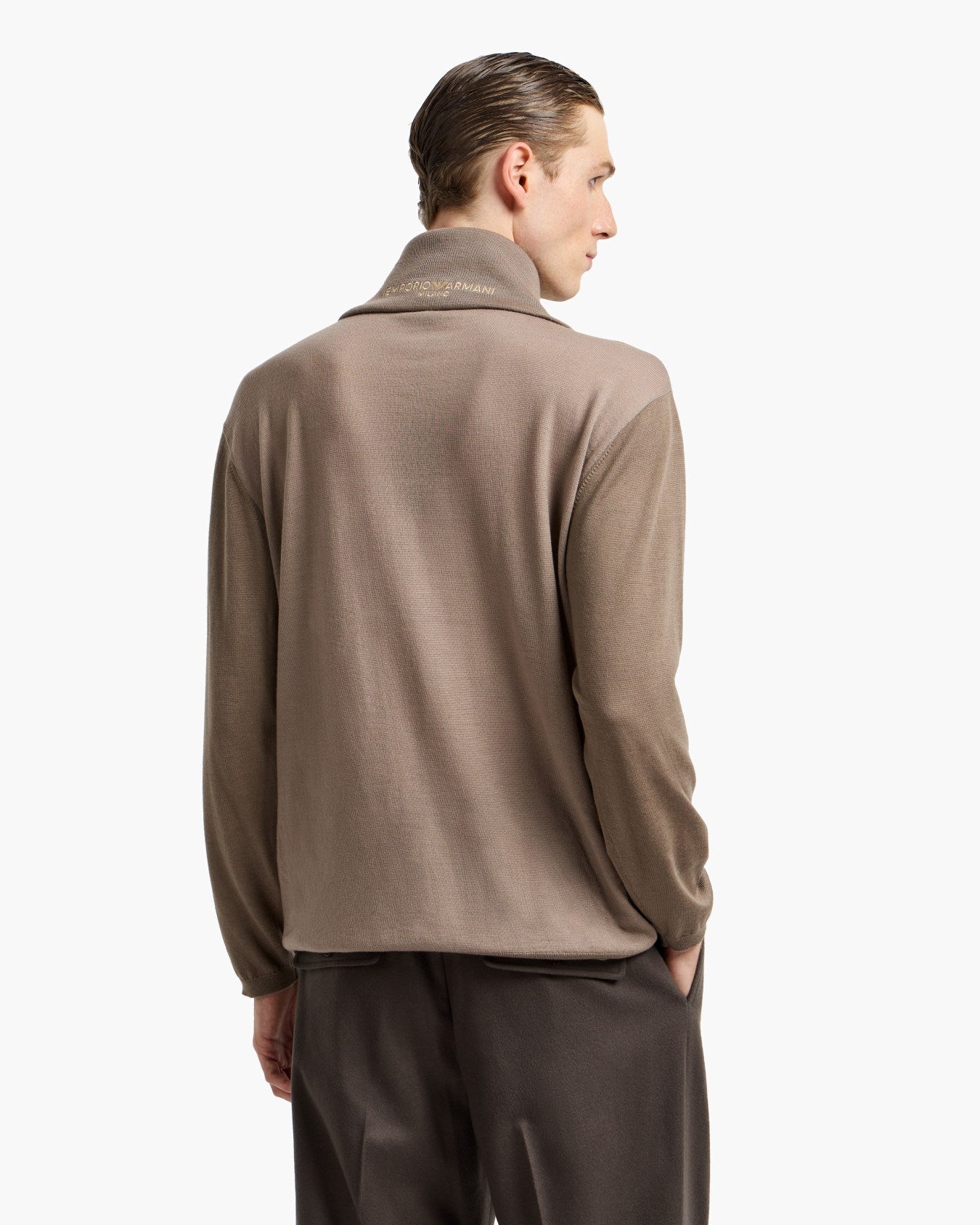 Jersey con cremallera parcial de lana virgen de punto jersey bicolor